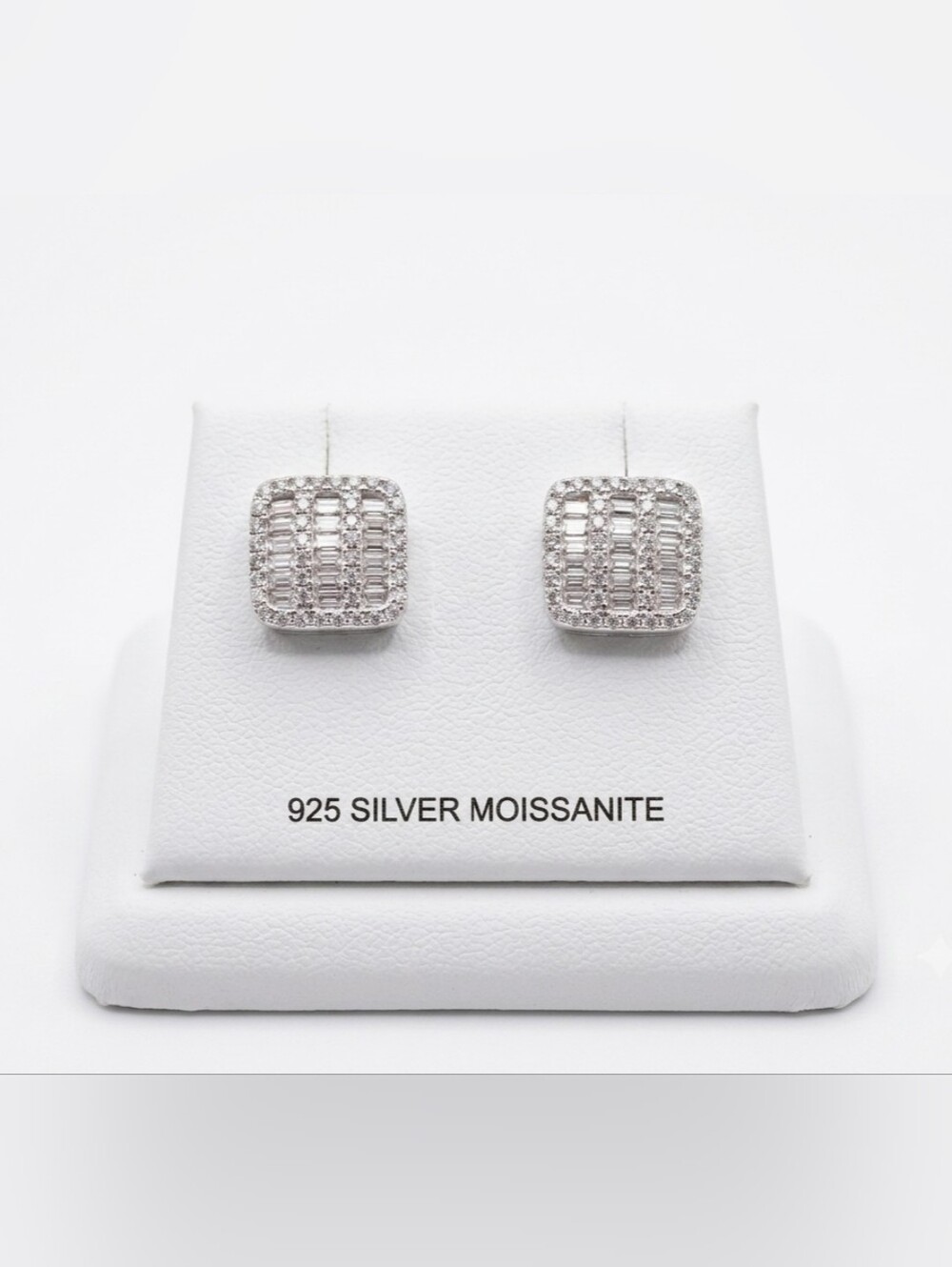 925 Sterling Silver [2ct] Moissanite Square Stud Earrings [10mm]